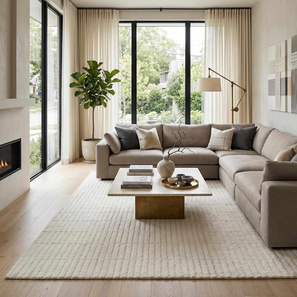 Hauteloom Finial Wool Living Room, Bedroom Area Rug - Neutral Modern Minimali...