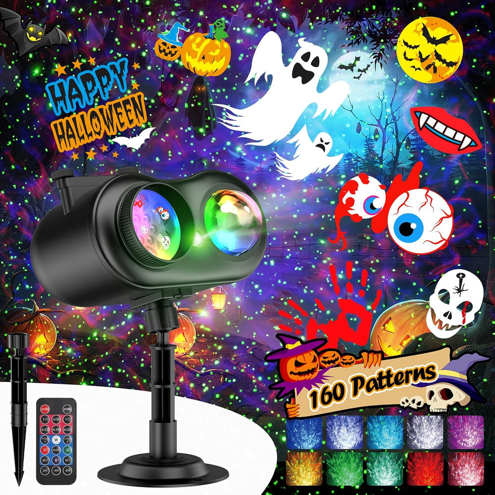 Halloween Projector Outdoor w/ 160 Patterns,10 Ocean Wave Lights,Green Dots