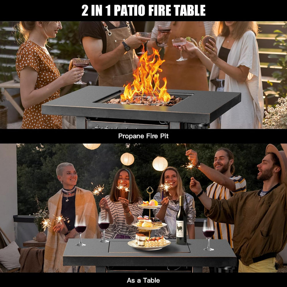 OutVue 32 inch Propane Fire Pit Table with 2 Drink Holders