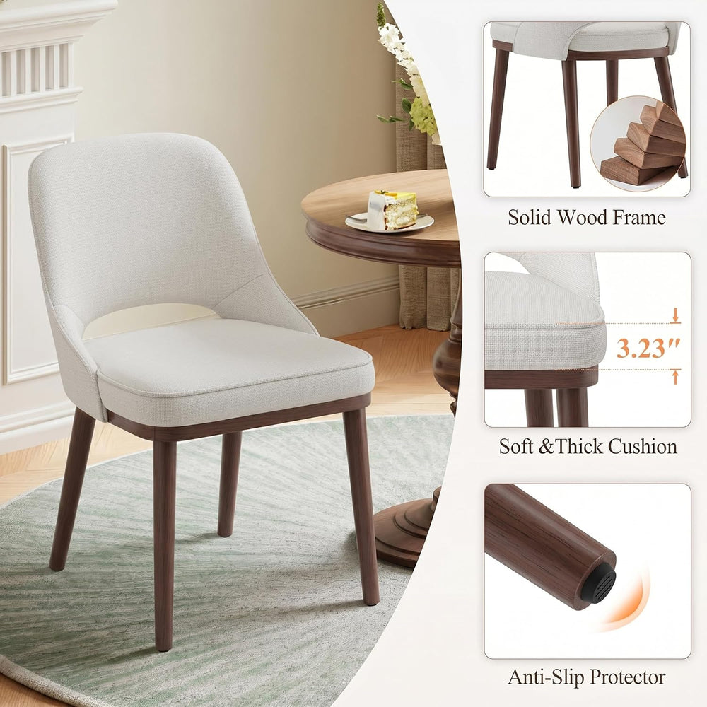 Modern Upholstered Chairs, Curved Open‑Back Fabric Kitchen Chairs(Set of 6)