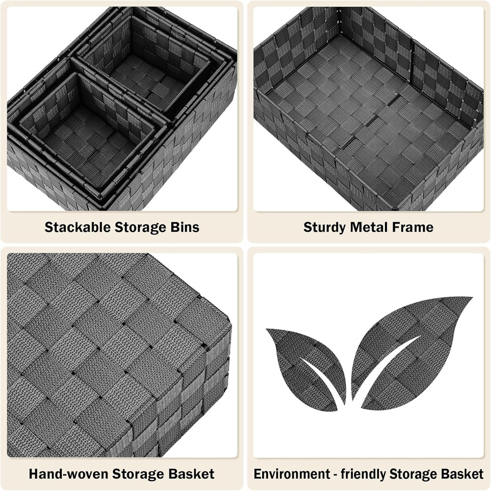 Storage Baskets: 6 Pack Stackable Woven Storage Bins, Black