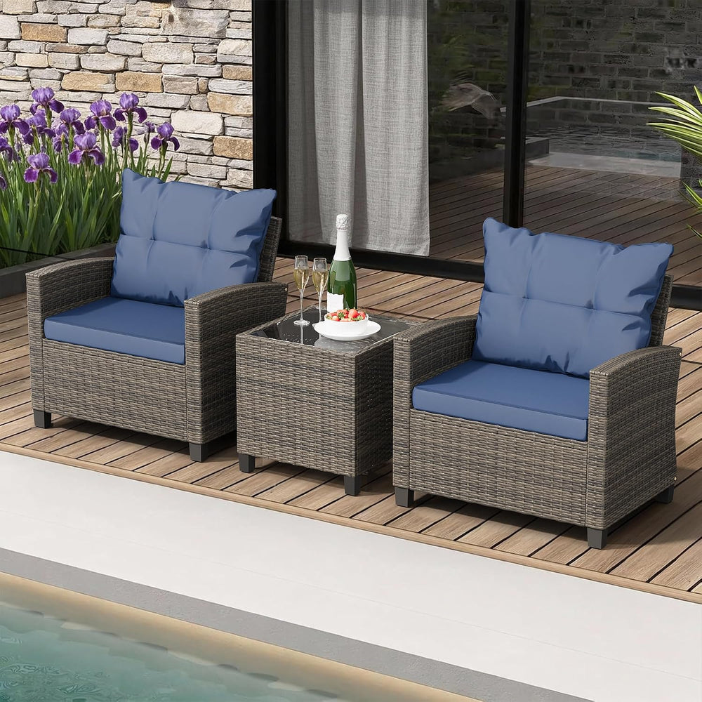 Shintenchi 3 Pieces Patio Furniture Set 3 Pieces PE Rattan Wicker Chairs with...