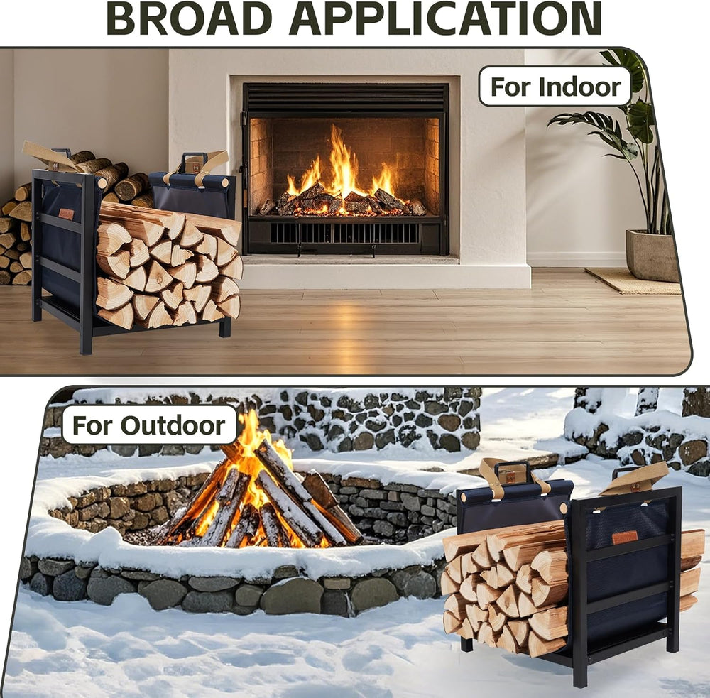 Firewood Rack Indoor Outdoor with Firewood Carrier,16 inch, Navy