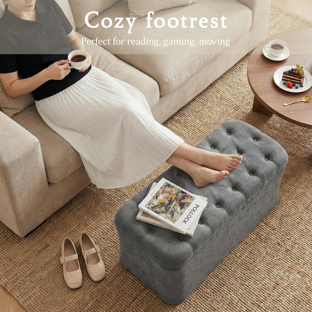 ONBRILL Storage Ottoman Bench, End of Bed Bench, 39.8 x 18.1 x 17.7 Inches Po...