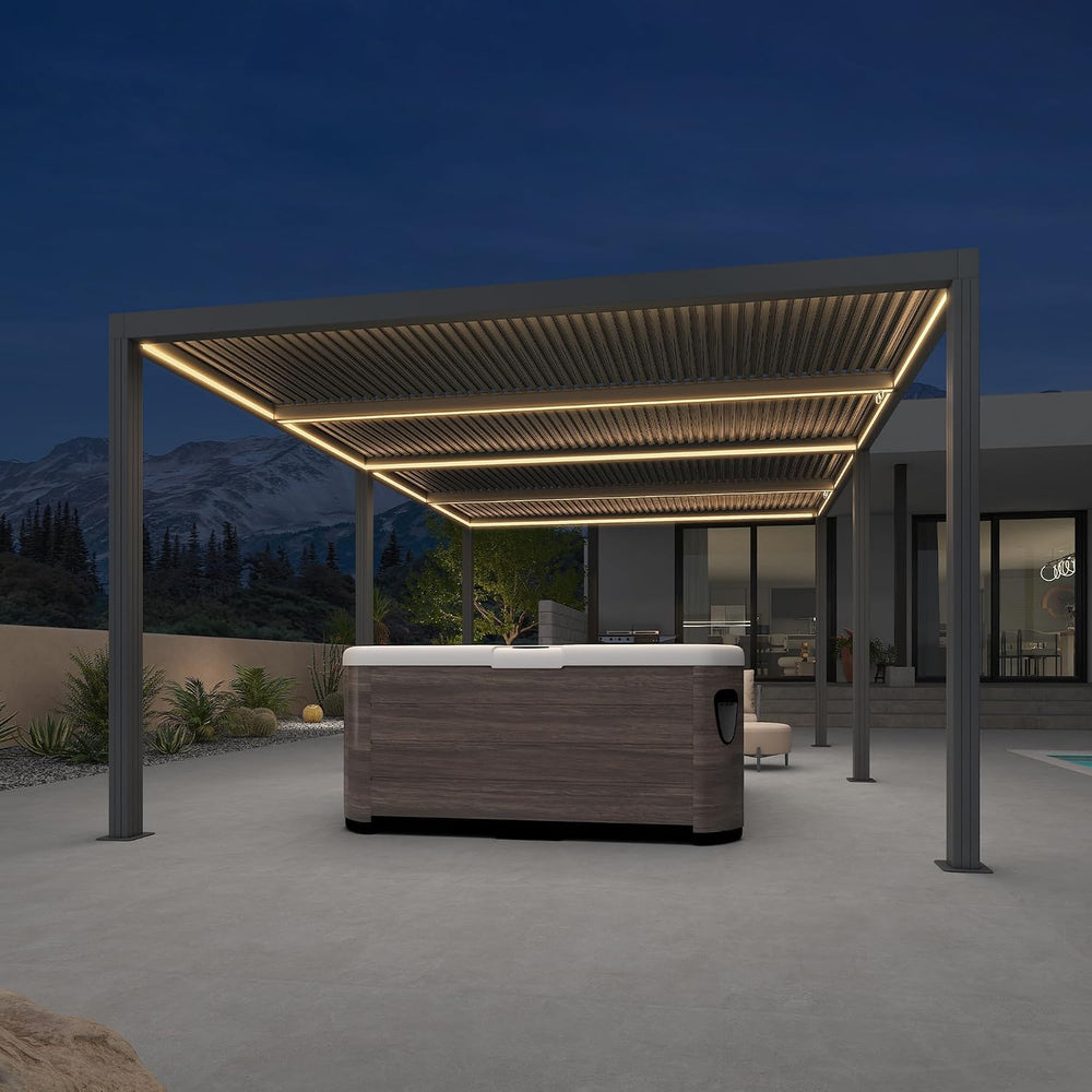 PURPLE LEAF Louvered Pergola 12' x 20' 94AS LED Strip Light Windproof