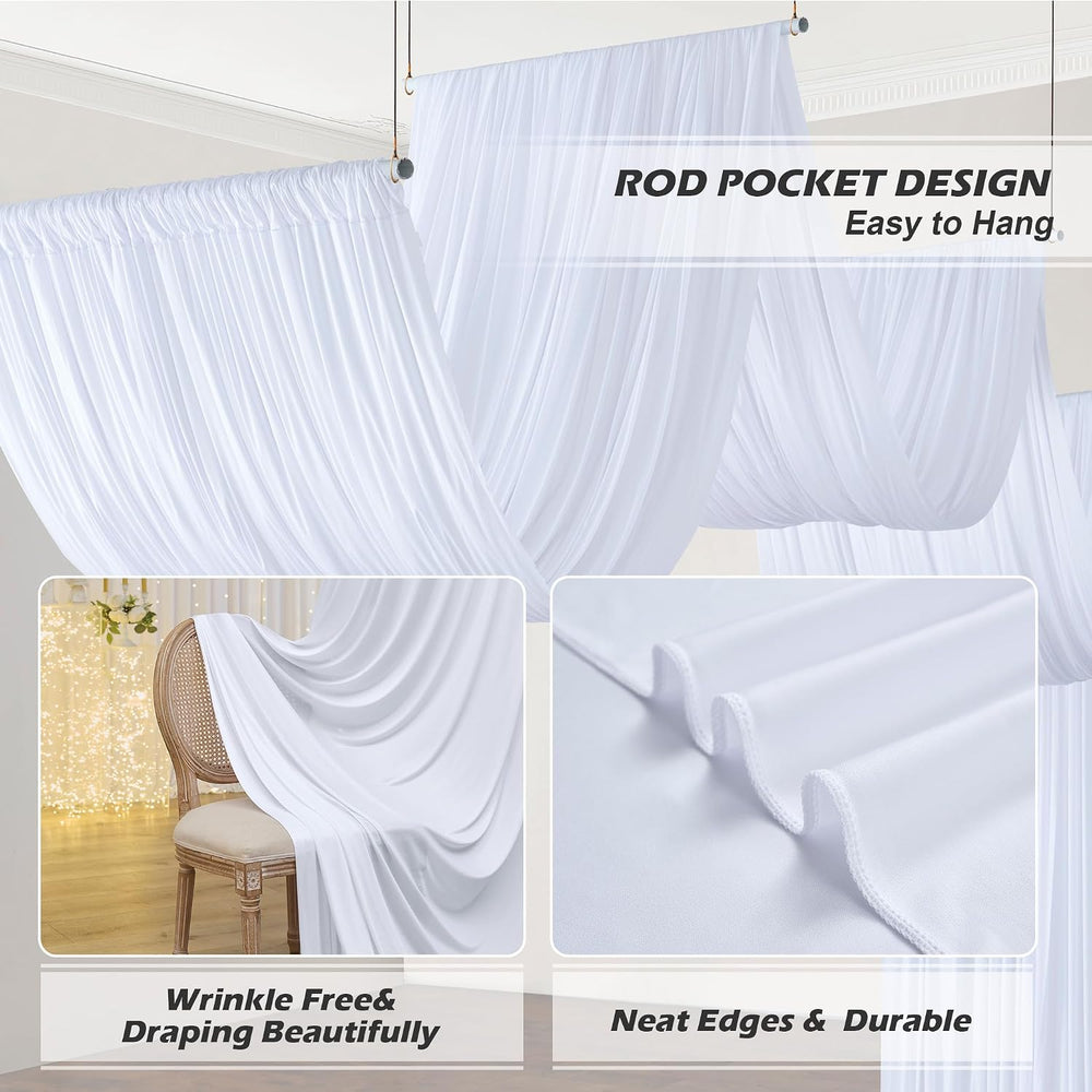20 ft×20 ft White Ceiling Curtain Drapes for Weddings Parties, Wrinkle Free P...