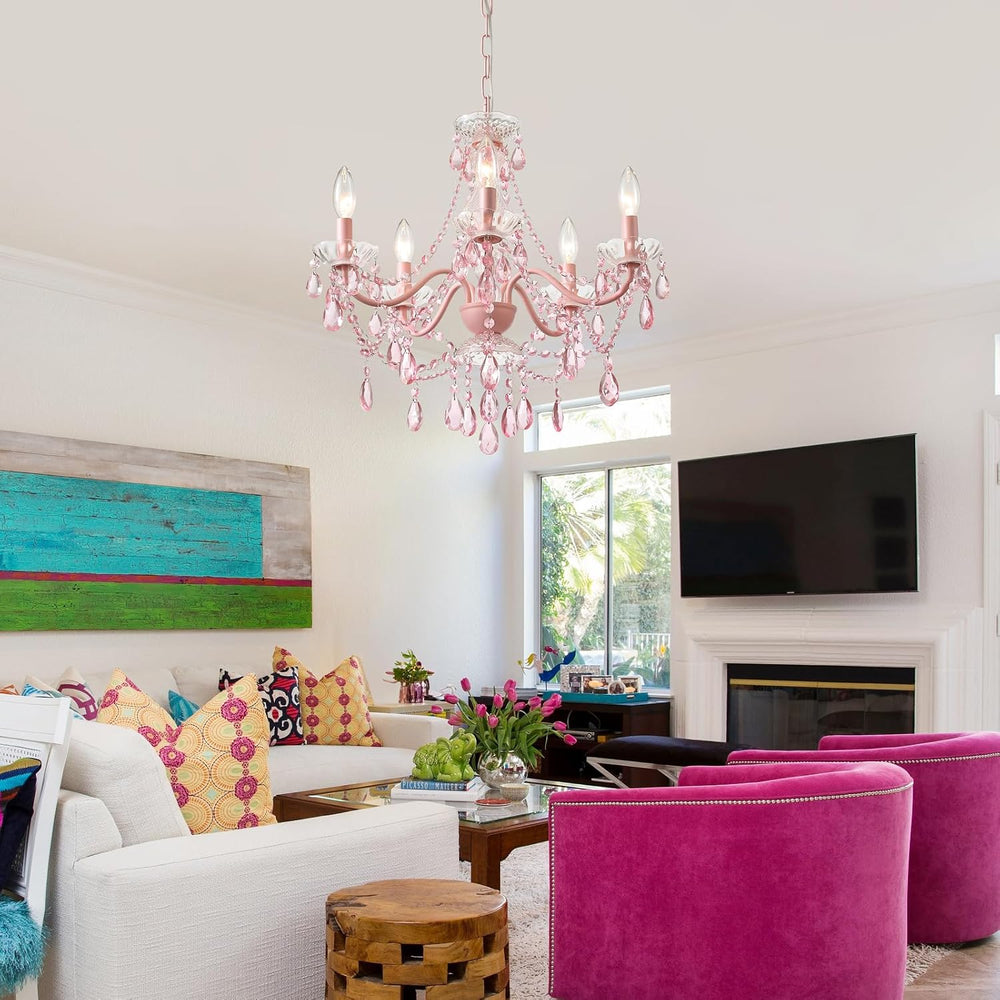 AMZASA Modern Crystal Pink Chandelier, Not Acrylic Crystal,Pink Crystals Hang...