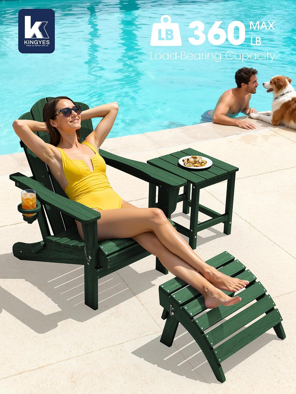 KINGYES Folding Adirondack Chair with Cup Holder, Green