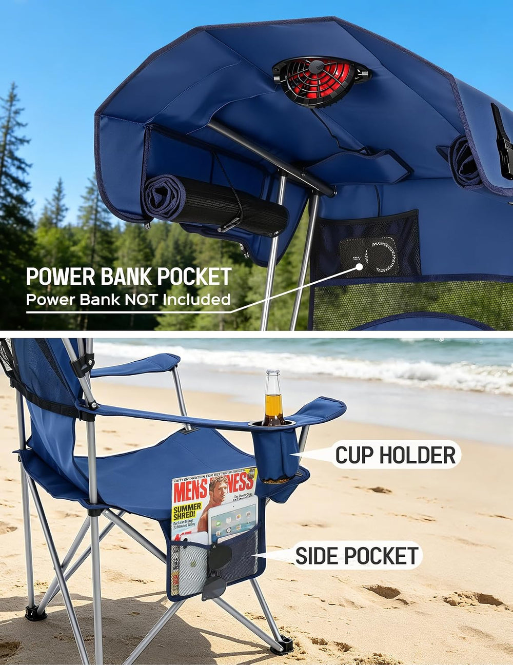 EO Living Folding Canopy Chair with Built-in USB Fan (Battery Not Included)