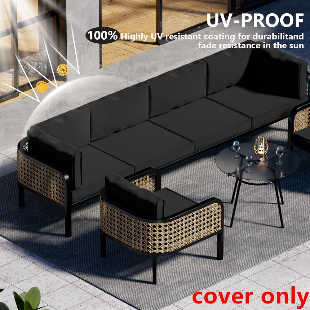 14 Piece Outdoor Patio Waterproof Cushion Covers, Fits 6-Seat Wicker Rattan S...