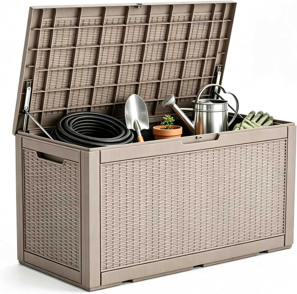 140 Gal Outdoor Storage Box Waterproof Lockable,Deck Box,Gas Lift,Grey