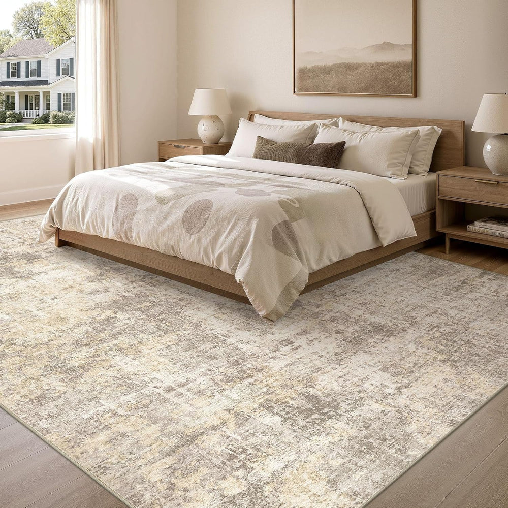 cotiled 10x12 Area Rug for Living Room: Washable Soft Abstract Rugs Beige