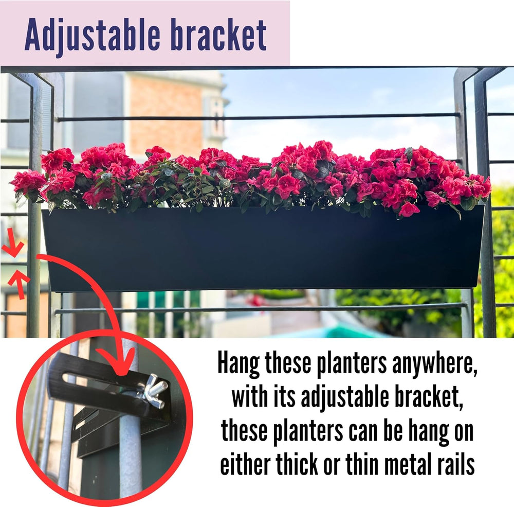 LaLaGreen Rail Planter for Balcony Outdoor (1 Pack, 40 Inch) Large Black Self...