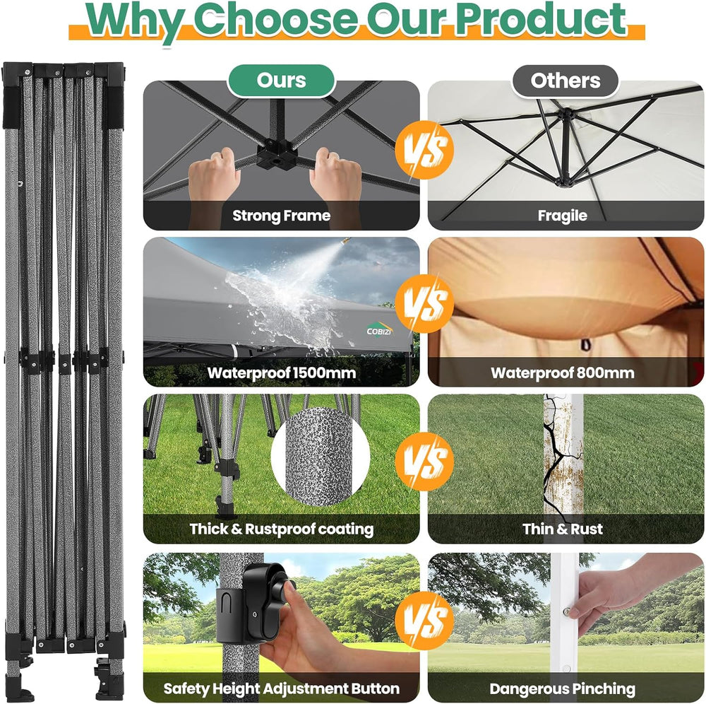COBIZI 10x15 Heavy Duty Pop up Canopy Tent with Sidewalls Commercial Canopy