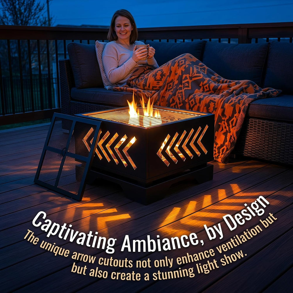 Fire Beauty Arrow Geometric Cutout 2-in-1 Outdoor Fire Pit Heating & BBQ