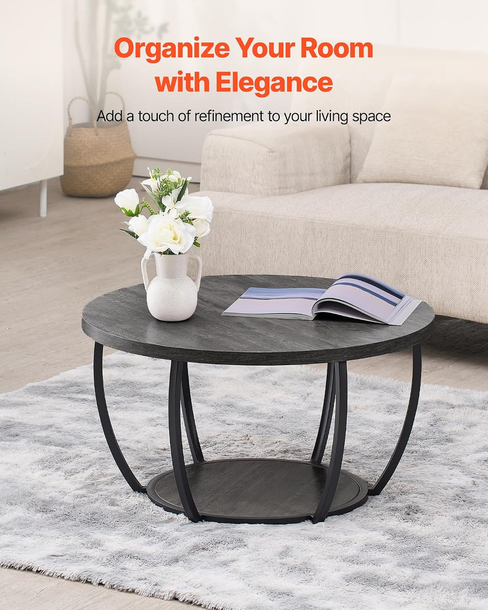 VEVOR Coffee Table, 31.5" Modern Round Coffee Table, 2 Tiers Wooden Circ...