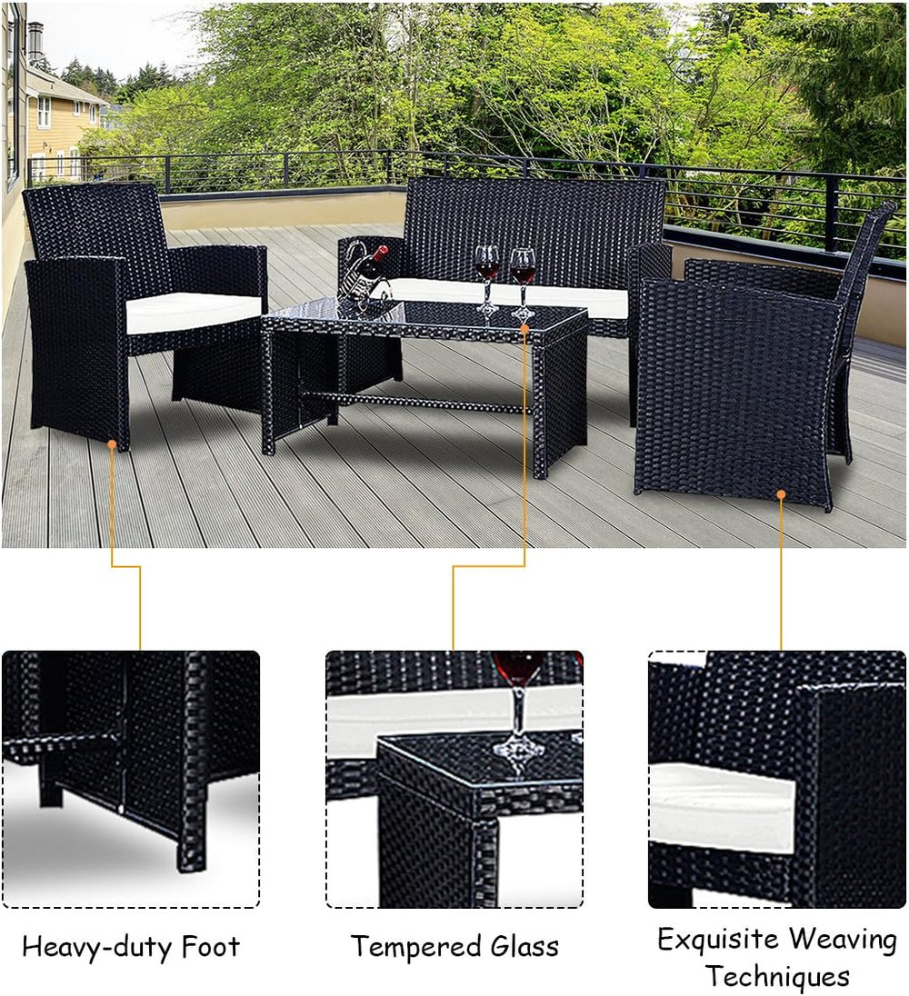 Goplus 4-Piece Rattan Patio Furniture Set, Outdoor Wicker Conversation Sofa w...