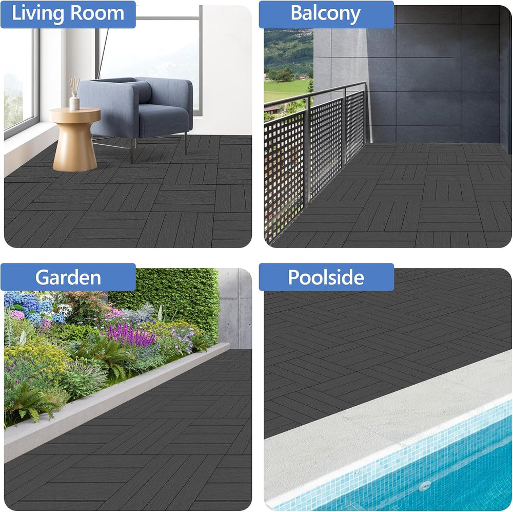 MYFAMIREA 27 Pcs Plastic Interlocking Deck Tiles 12" x 12" Patio Fl...