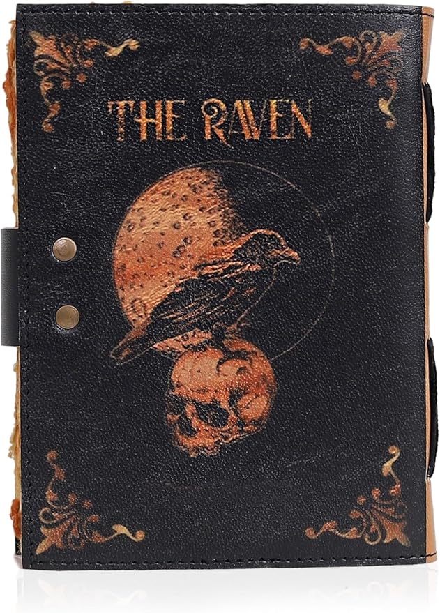 Leather Gothic Journal Magical Raven Skull Spiral Notebook Mystery Crow Journ...