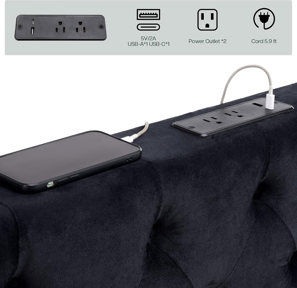 Jocisland Queen Canopy Bed Frame Velvet Upholstered Headboard, Black