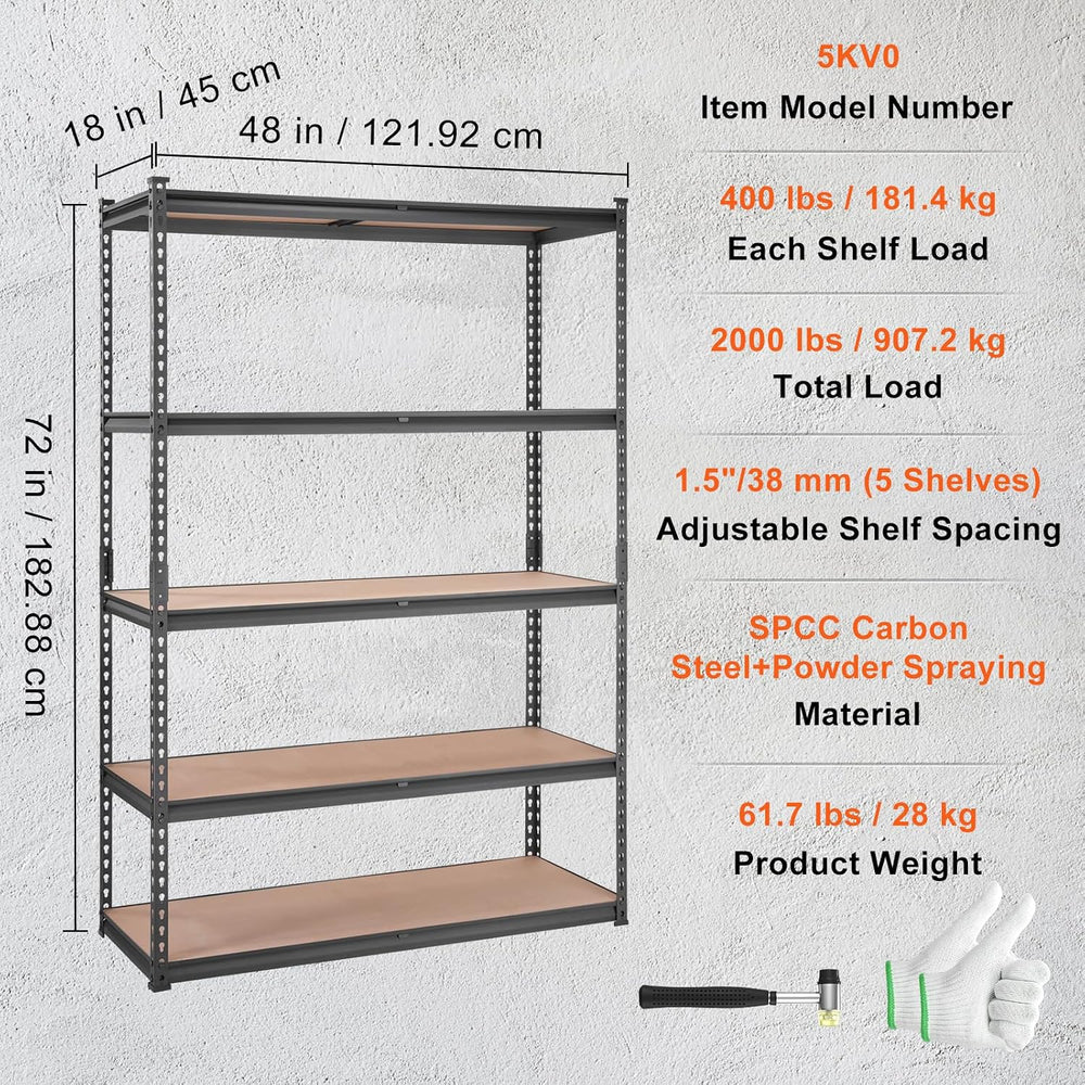 VEVOR Storage Shelves 5-Tier Adjustable 2000 lbs 48"x18"x72" S...