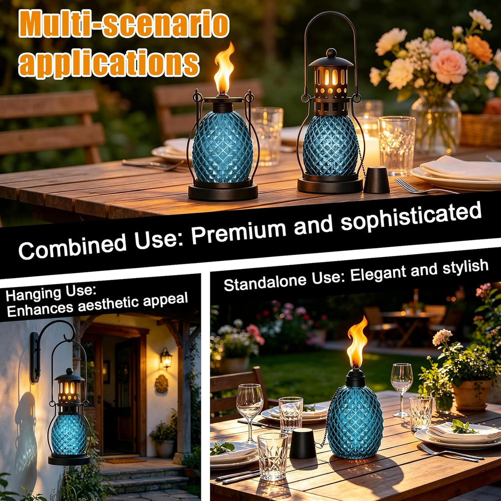4 Pack Citronella Torches for Outside 12.5 oz Glass Table Top Torches(Blue)