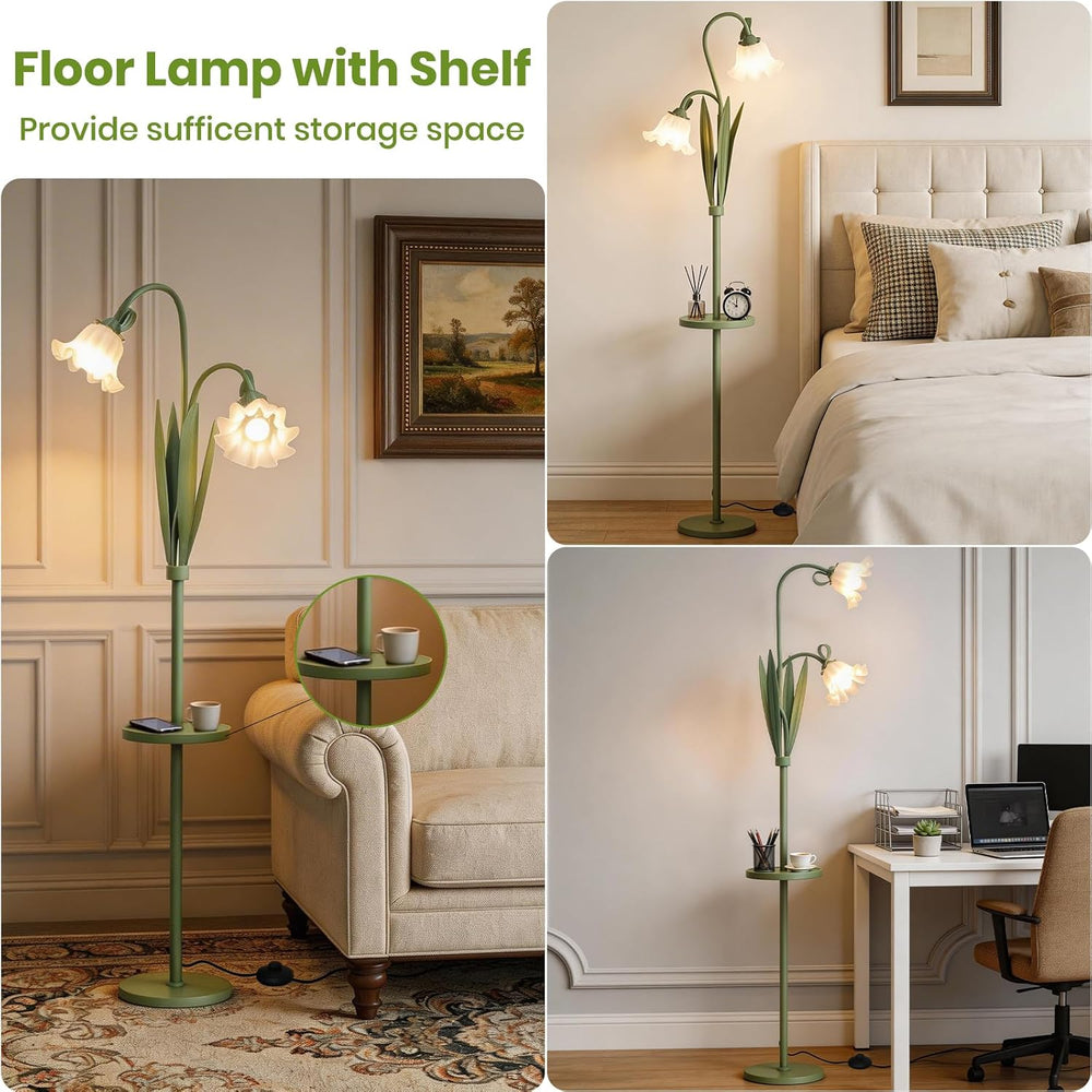 Funky Flower Floor Lamp with Table, Adjustable Gooseneck Floor Lamp with 3 Co...
