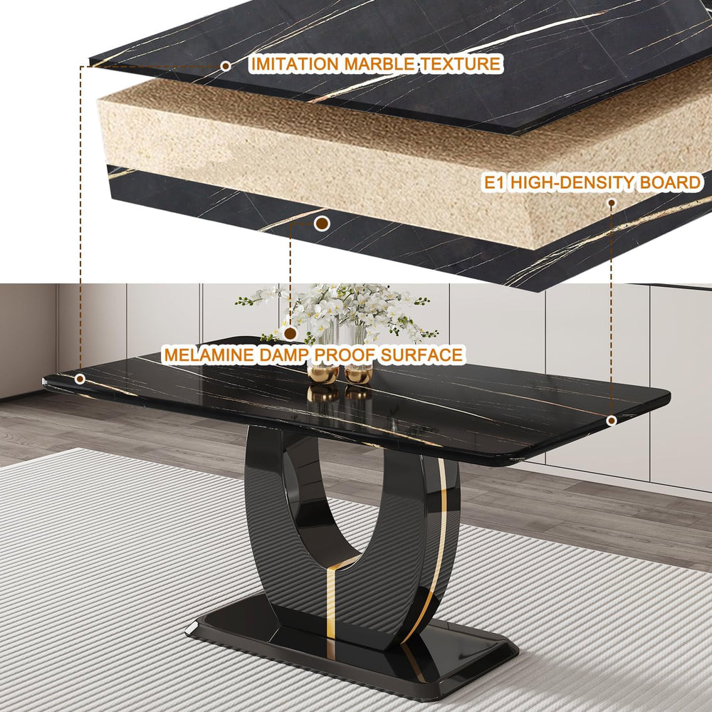 JUFU Modern Dining Table Set for 6,Rectangula Kitchen Table Set with Faux Mar...