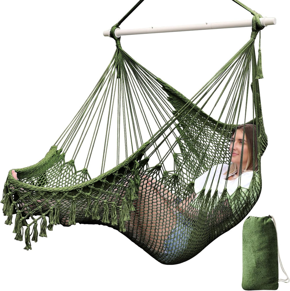 Chihee Hammock Chair Handmade Woven Mesh Hanging Seat Metal Spreader Bar
