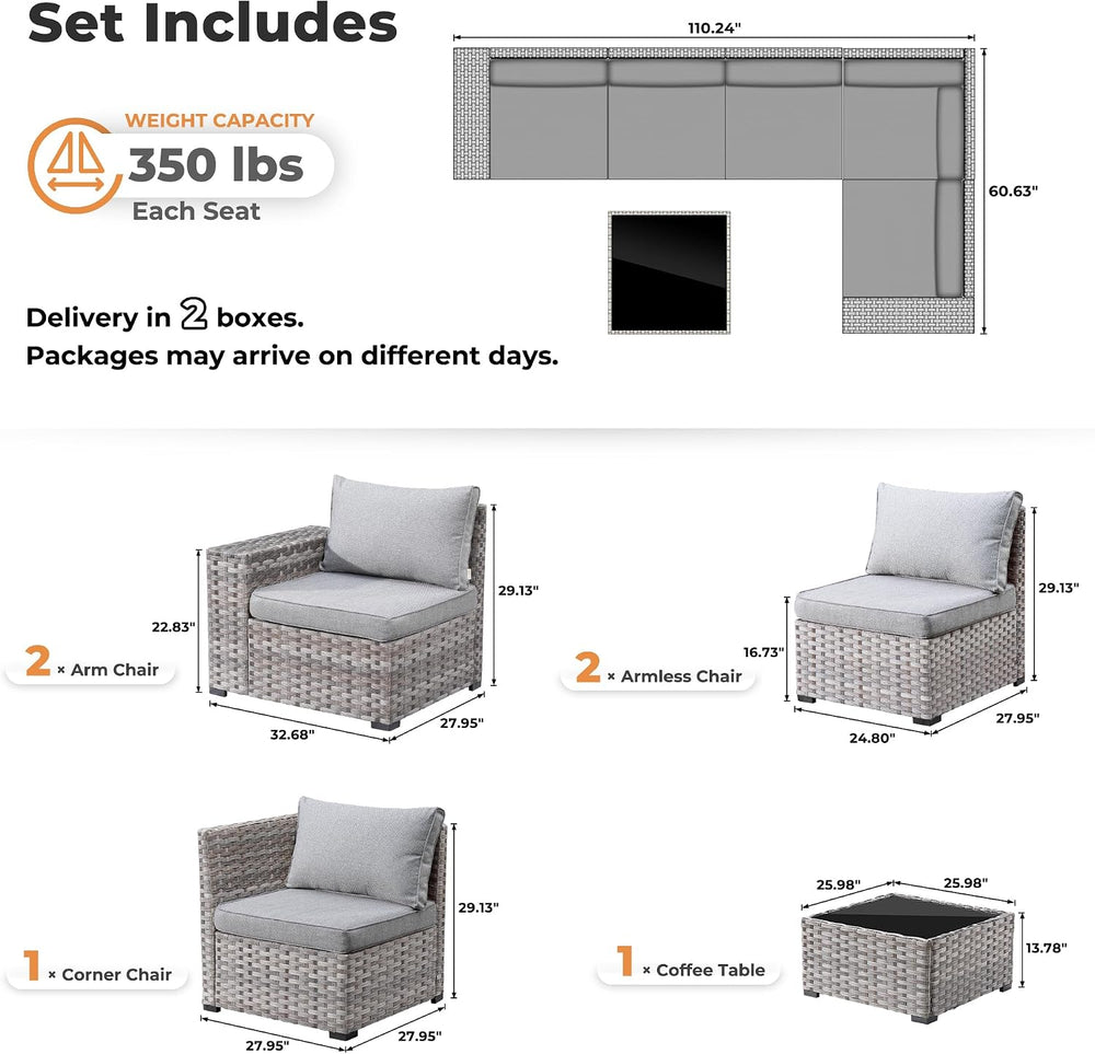 ovios 6 Pieces Patio Furniture Set, Outdoor Wicker Sectional Sofa with Coffee...