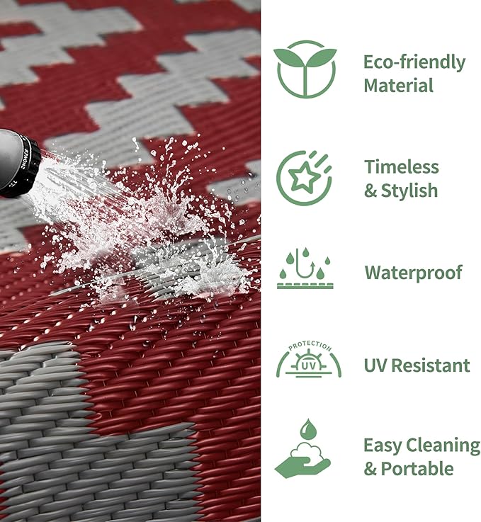 GENIMO Outdoor Rug for Patio Clearance, 8'x10' Reversible Plastic Str...