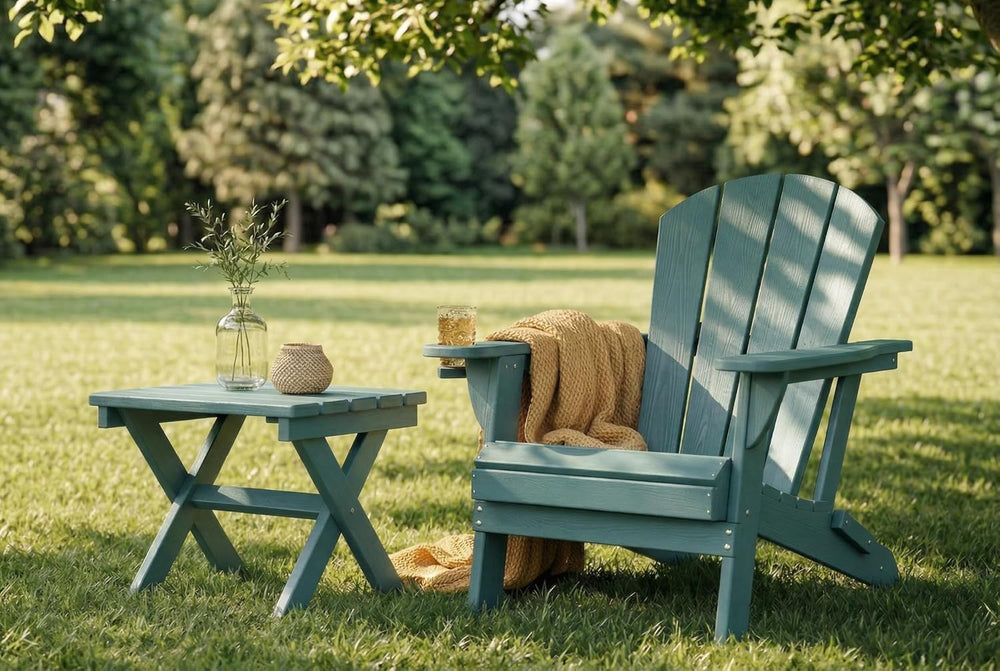 Folding Adirondack Chair with Cup Holder and Phone Holder, Heavy Duty HDPE Pl...