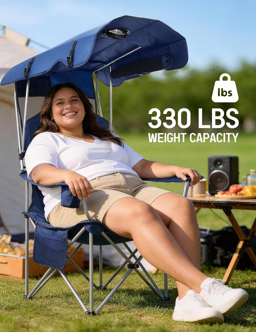 EO Living Folding Canopy Chair with Built-in USB Fan (Battery Not Included)