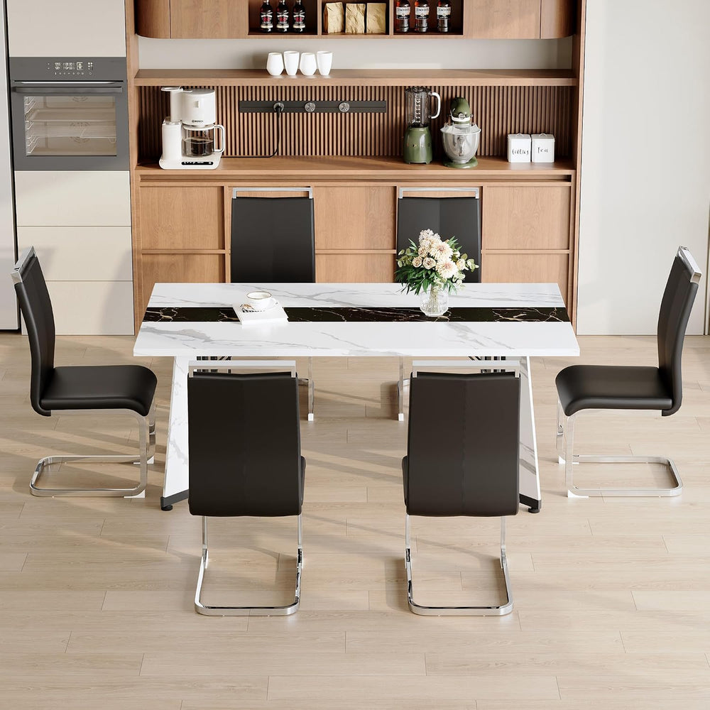 Dining Table Set for 6,White Marble 71'' Dining Room Table with Spaci...