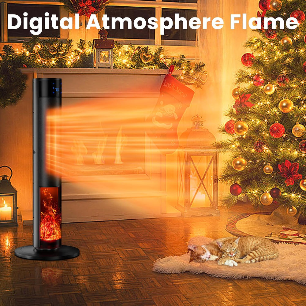 Portable 1500W Space Heater with Fireplace,70° Oscillating PTC Ceramic, 33.5i...