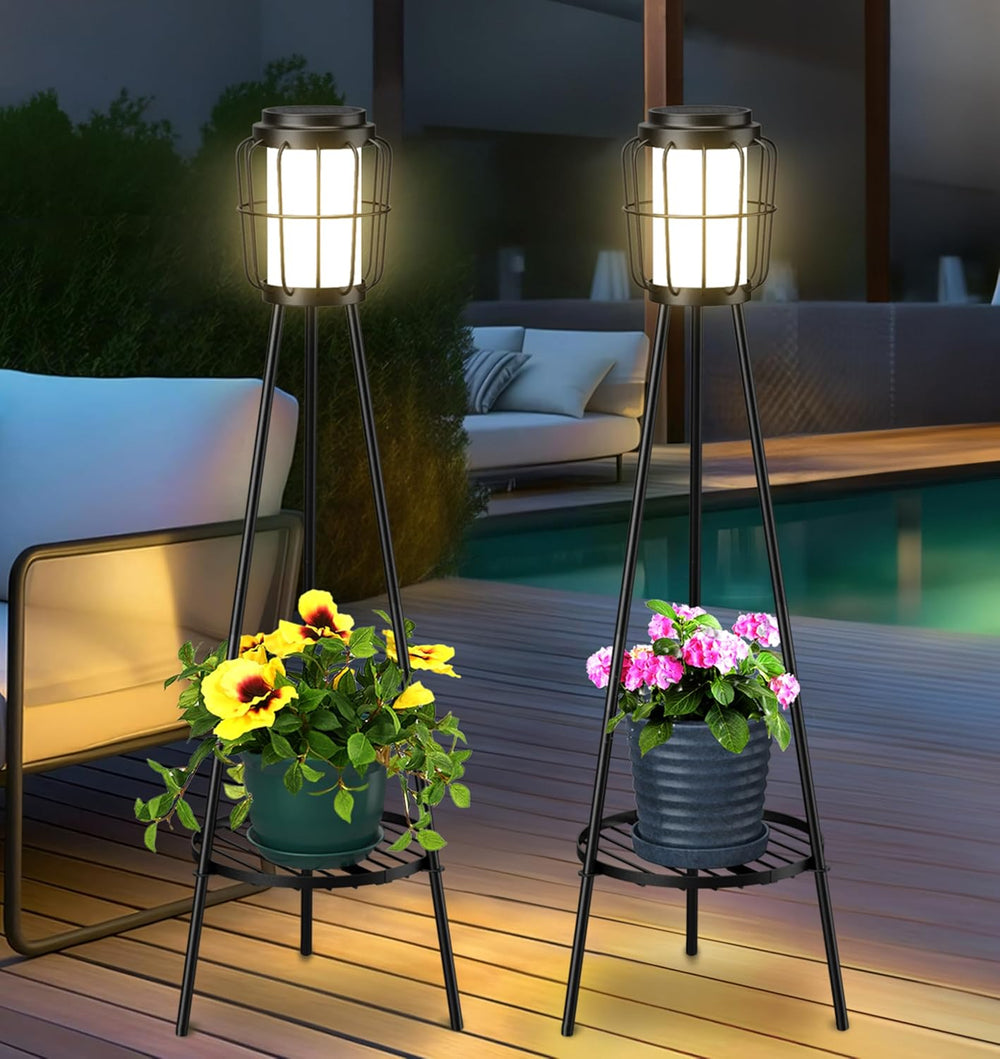 VISFLAIR 2 Pack Solar Lights with Plant Stand, Outdoor Floor Lamps, Waterproo...
