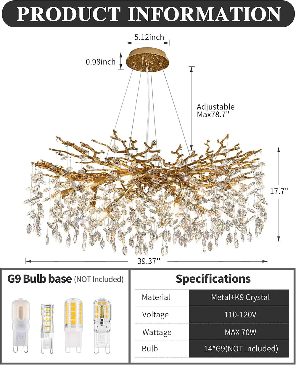 Modern Tree Branch Crystal Chandelier Luxury Gold Crystal Pendant Lighting 40...