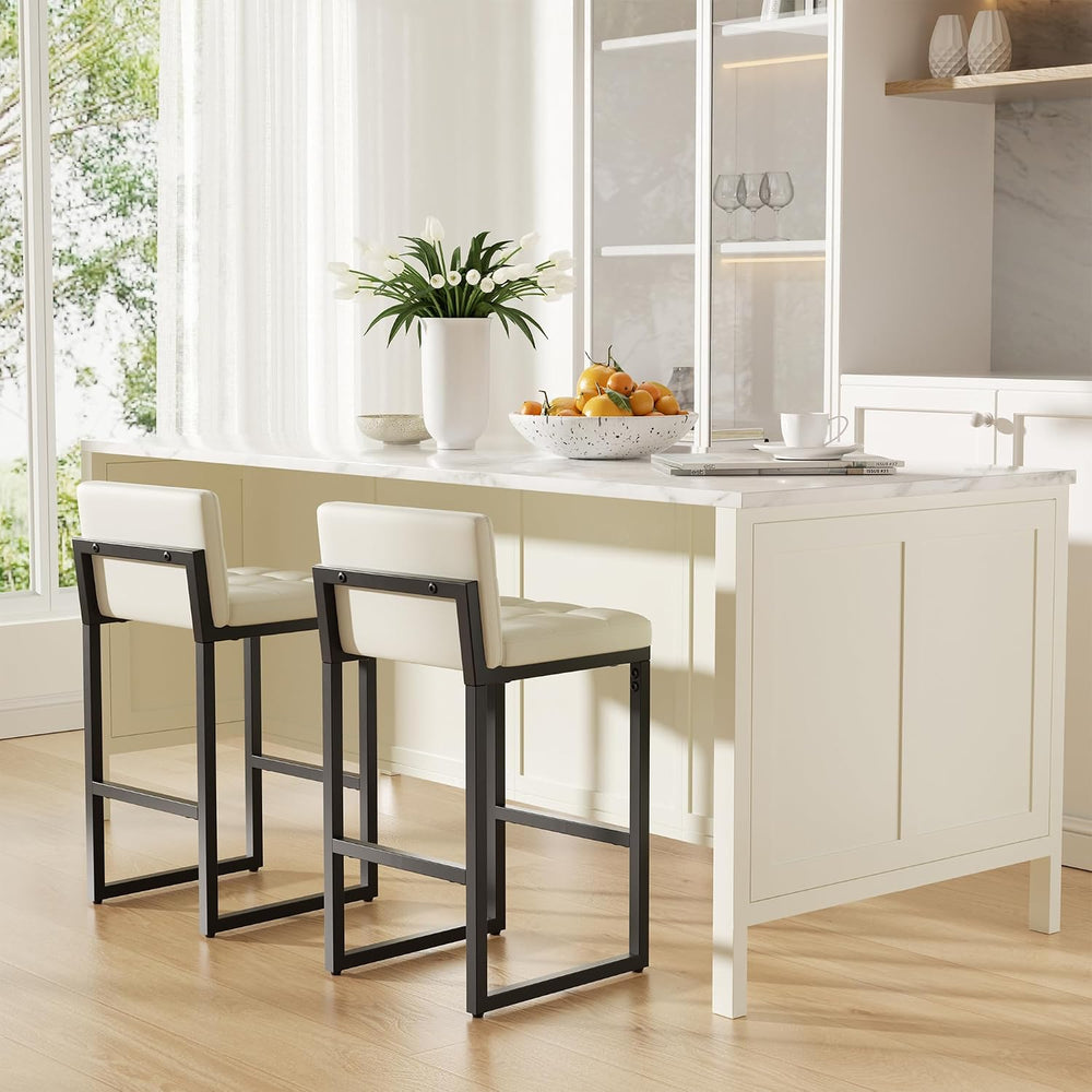 Bar Stools Set of 2, Modern Counter Height Bar Stools, Beige