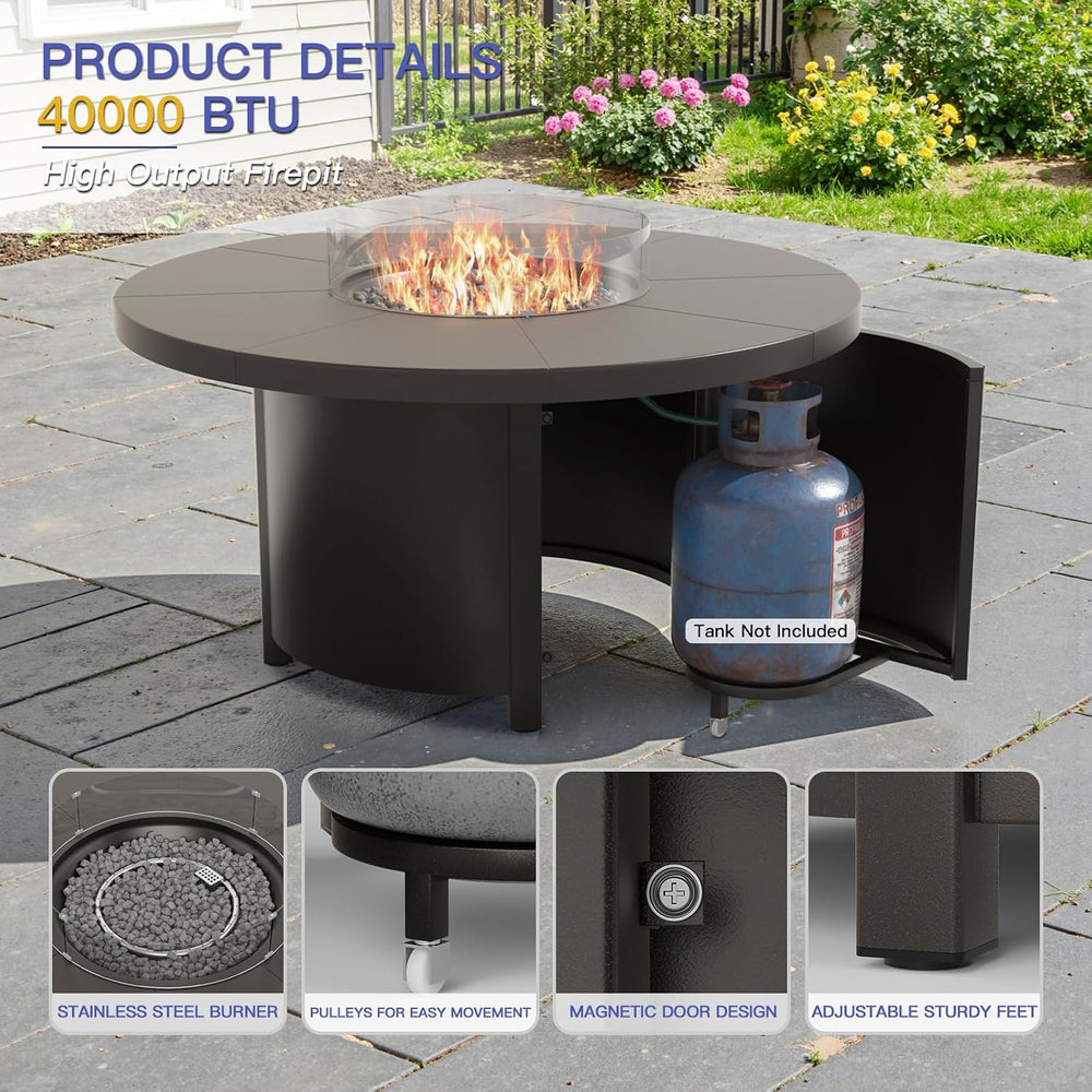 Kurapika 7 Piece Metal Outdoor Patio Furniture Set with Round Fire Pit Table,...