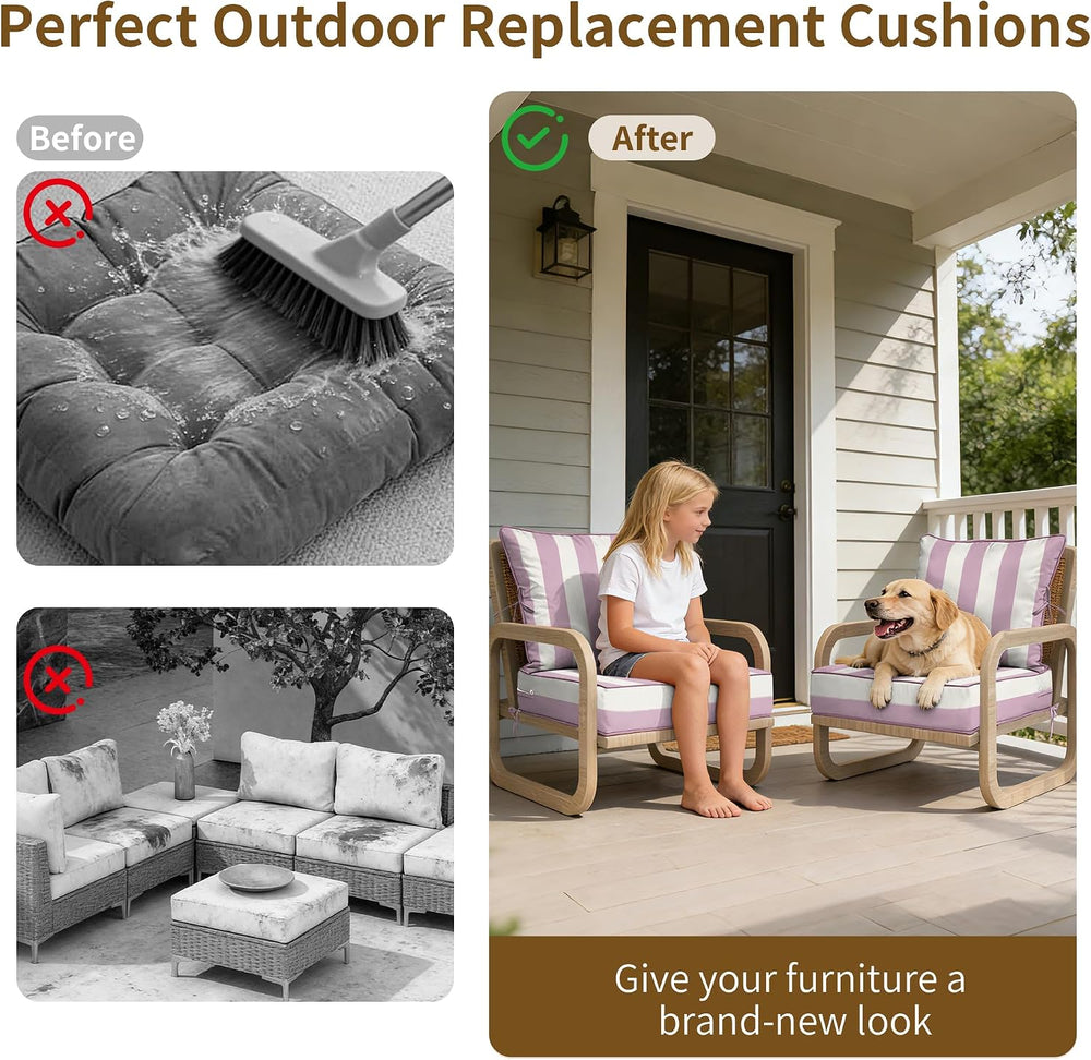 22x24 Outdoor Chair Cushions Set of 2, Waterproof Deep Seat Cushions for Pati...