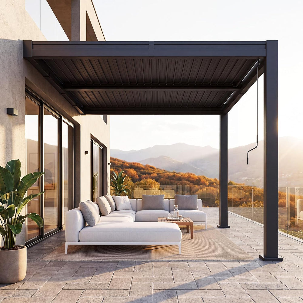 Aoxun Wall Mounted Pergola 10x12 Louvered pergola with Slight Slope Roof