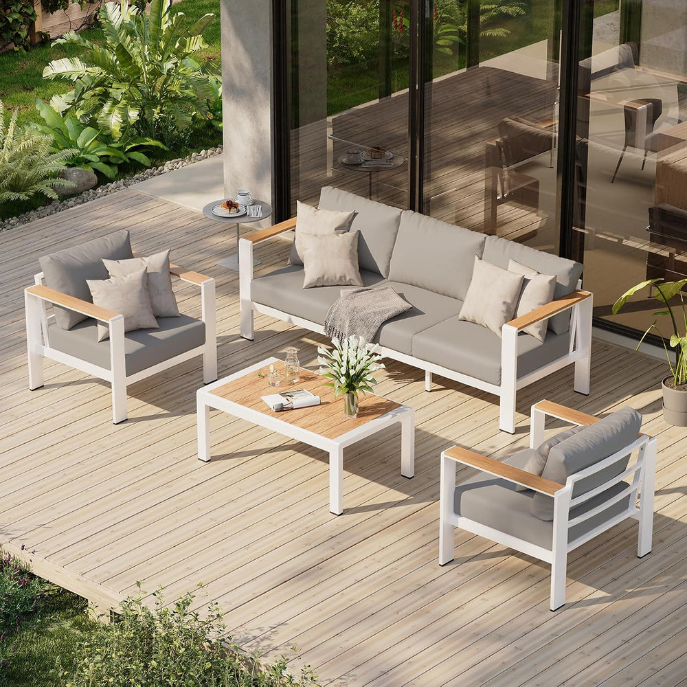 Aluminum Outdoor Patio Furniture Set with Coffee Table, 4 Piece Outdoor Conve...