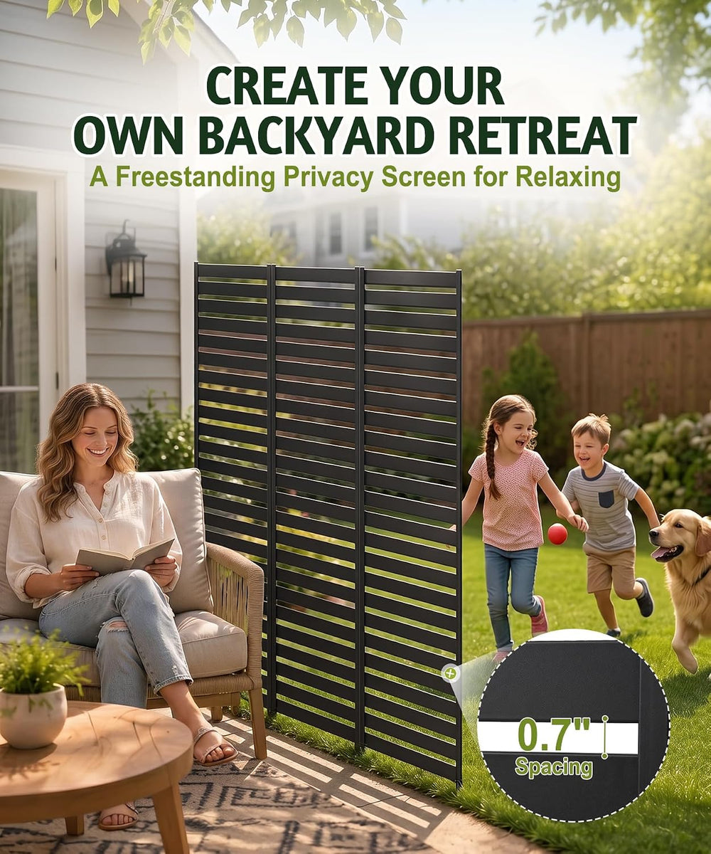 Metal Privacy Screen Fence Outdoor - 60" H x 36" W Decorative Priva...