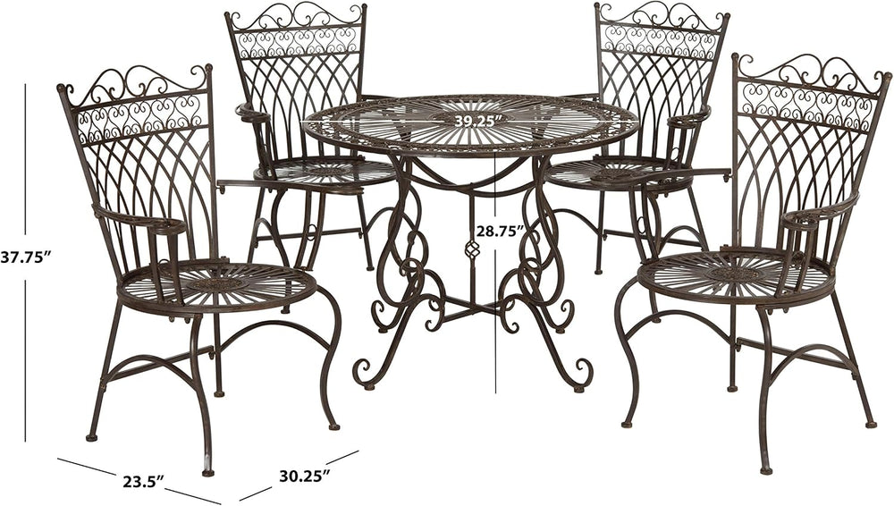 SAFAVIEH Outdoor - Thessaly 5-Piece Bistro Dining Set - Rustic Brown Iron Met...