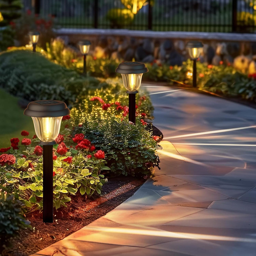 DERAYSION 8 Pack Solar Lights Outdoor, Stainless Steel Glass Solar Pathway Li...