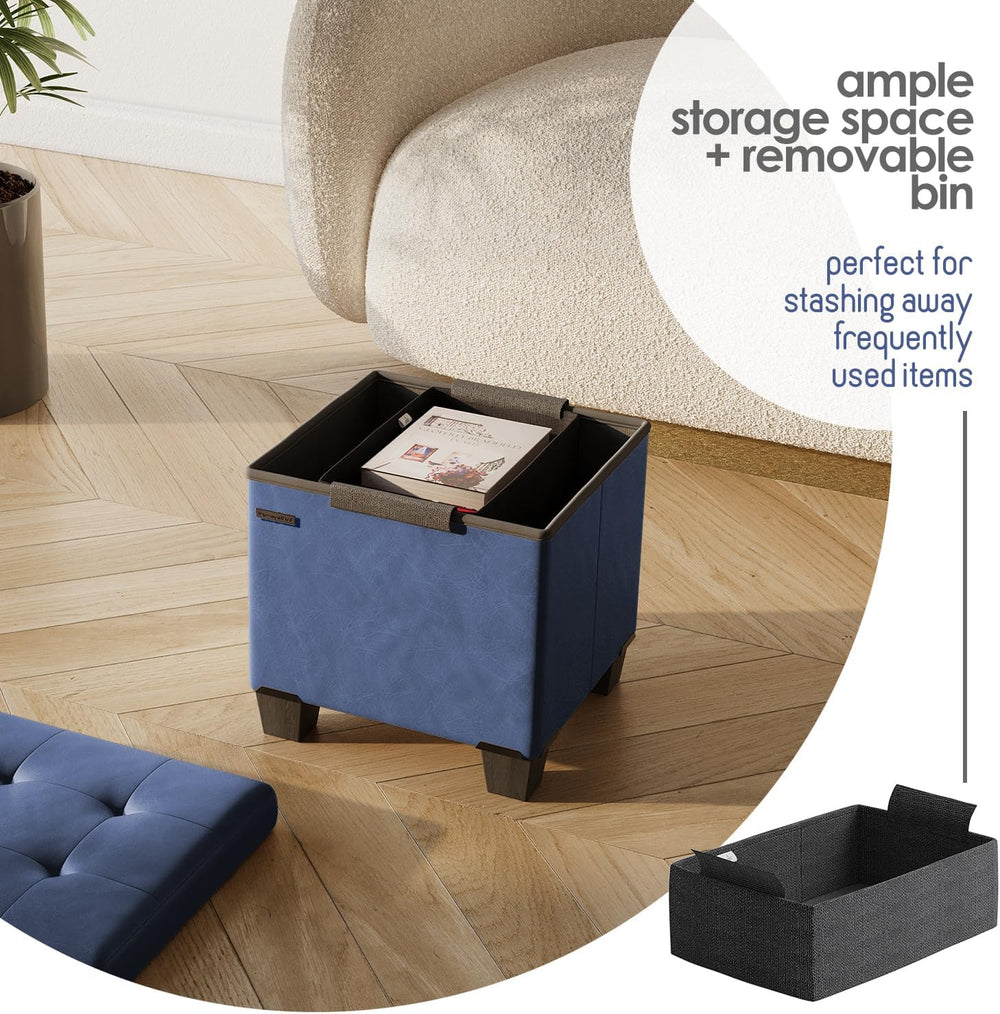 Storage Ottoman Cube with Small Bin, 15-in Square Ottoman with Storage for Li...