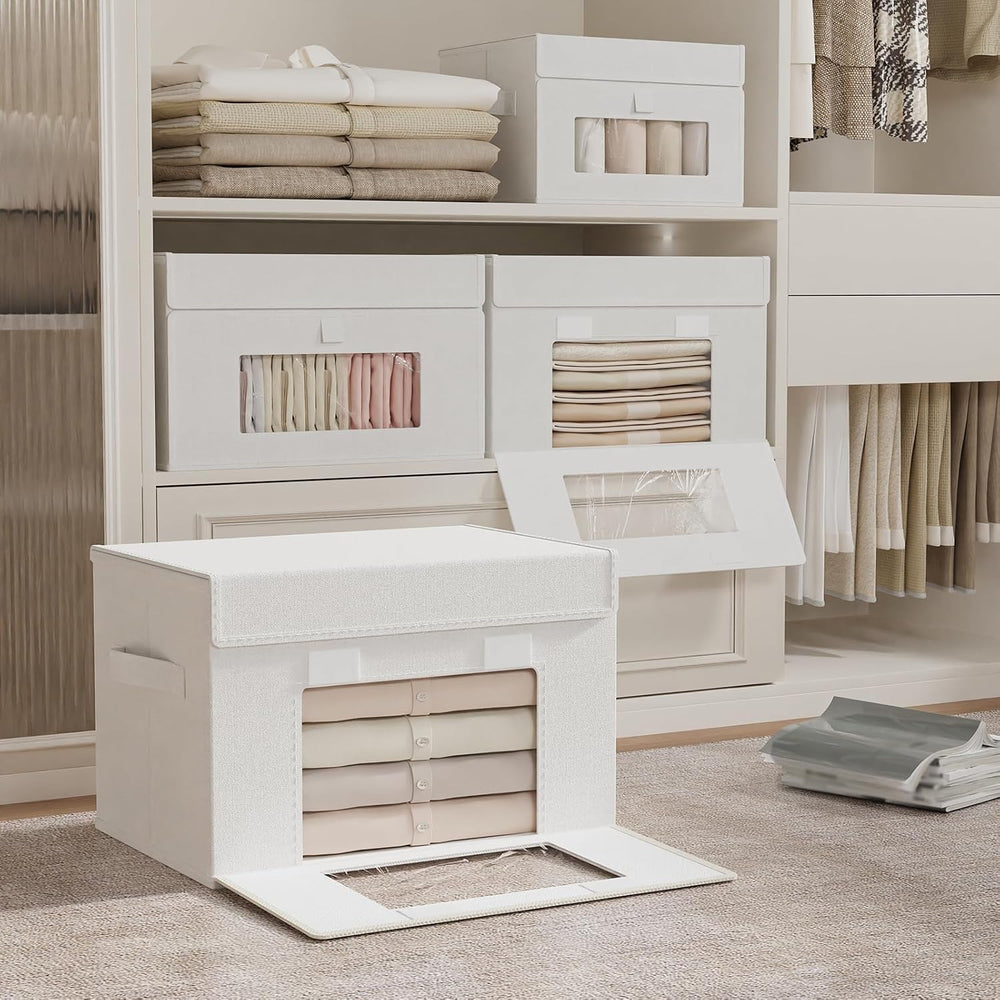 Transparent Window Storage Bins, 4 Pack, White, 13x9x7.9 In