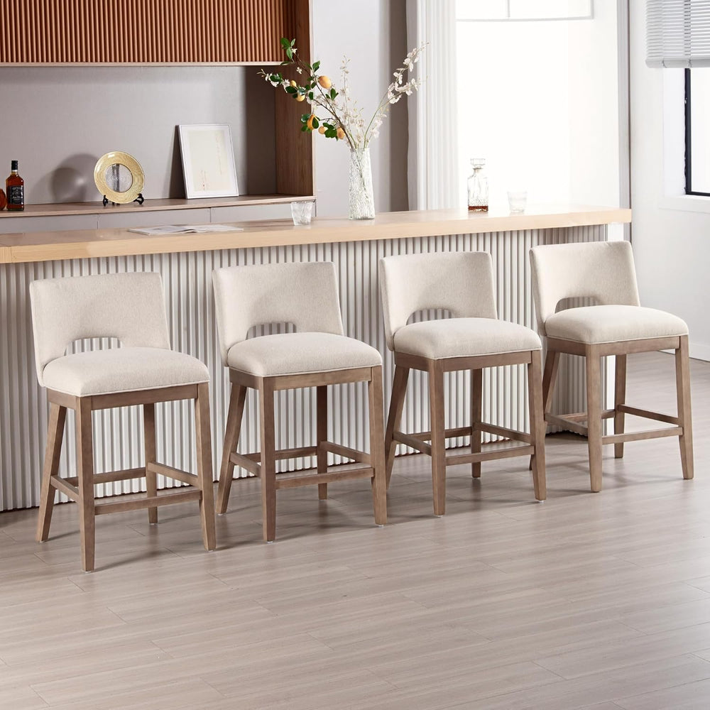 Farmhouse Bar Stools Set of 4, 26" Counter Height Barstools, Linen Uphol...