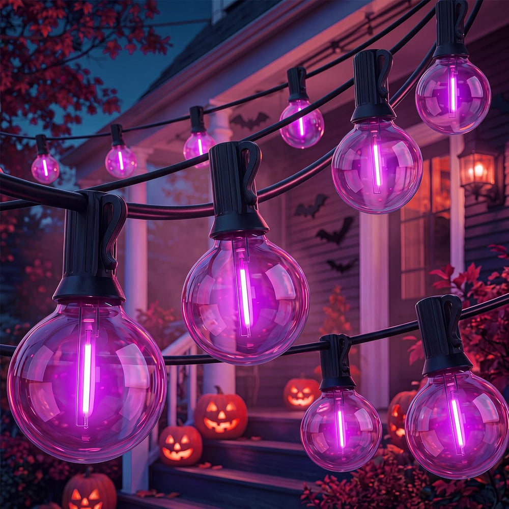 Abeja 50FT G40 Purple Halloween String Lights, Halloween Lights Outdoor with ...