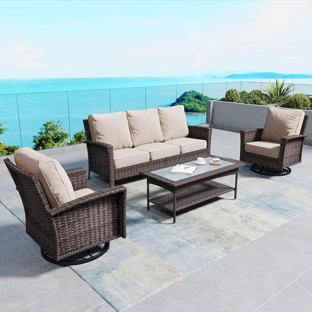 SUNSHINE VALLEY 5-Seat Patio Furniture Set, Outdoor High Back Sofa, Beige